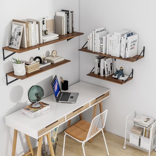 48W x 12D Deep Floating Shelves Set of 2 Walnut (Walnut With Black Metal Bracket / 48wx12dx5.8h)