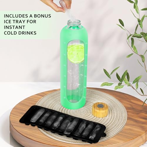 Glass Water Bottles 32 oz (Jade Green-1pack / 32 Ounces)