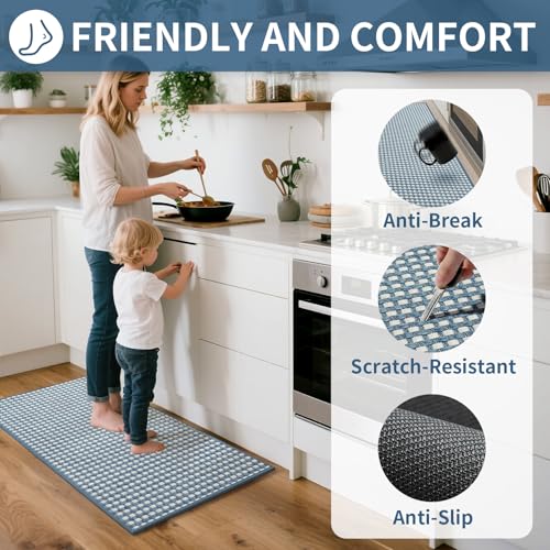 Kitchen Mat Kitchen Rugs Sets of 2 PCS Non Slip Blue 17"x30"+17"x59"