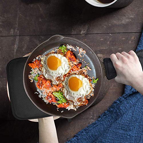2Pcs Cotton and Neoprene Oven Pads Pot Holders with Pocket 8"x8.5" Dual (Black)
