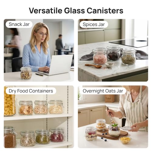 16oz Glass Food Storage Jars with Airtight Clamp Lids