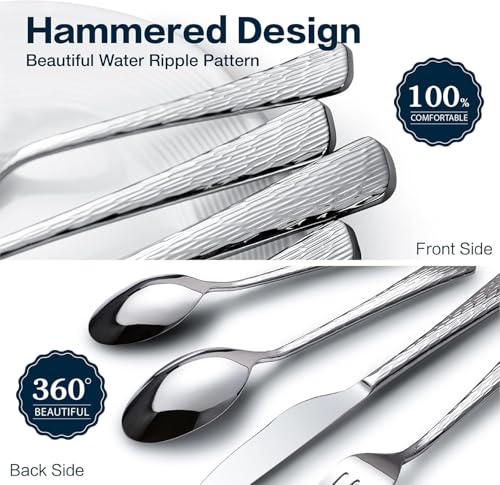 45 Pcs 18 10 Steel Silverware Set with Serving Utensils (45-Piece / Silver)