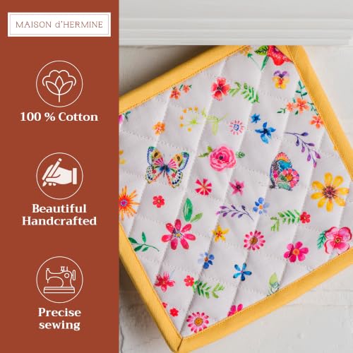 Pot Holders 100% Cotton Potholders (034 - Happy Florals - Sweety / 8" x 8" (Pot Holder Pack of 1))