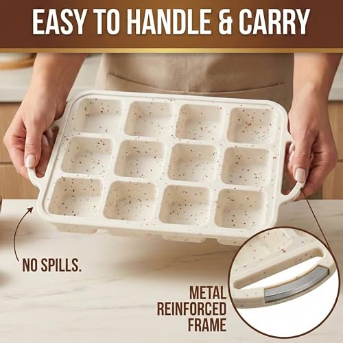 Silicone Brownie Pans with Dividers (Cream / Square (12 Cups Pan, Pack of 2))