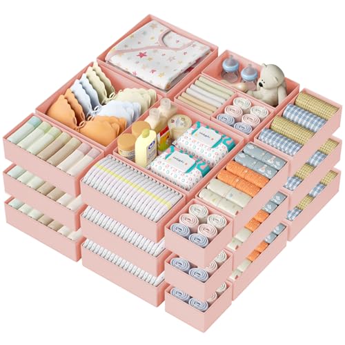 Drawer Organizer Clothes Storage (Pink / 24 Pack)