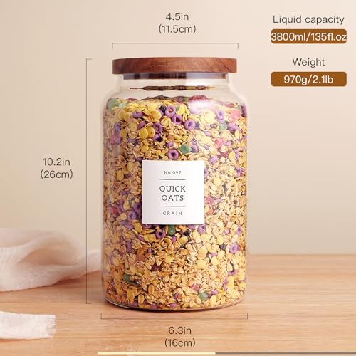 Set of 2 Large Glass Flour and Sugar Containers with 132 Pantry Labels (2 Count)