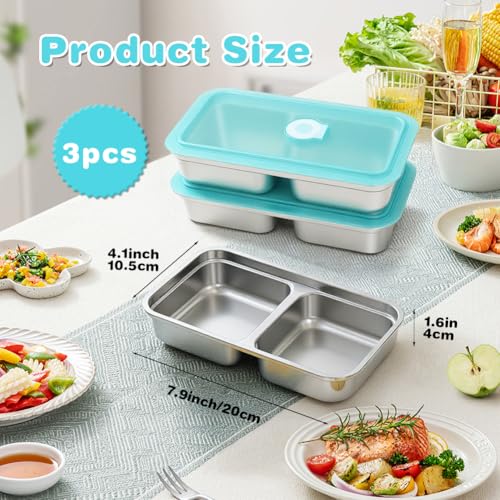 3 Pack Stainless Steel Snack Containers with Lids (3PCS-BLUE)