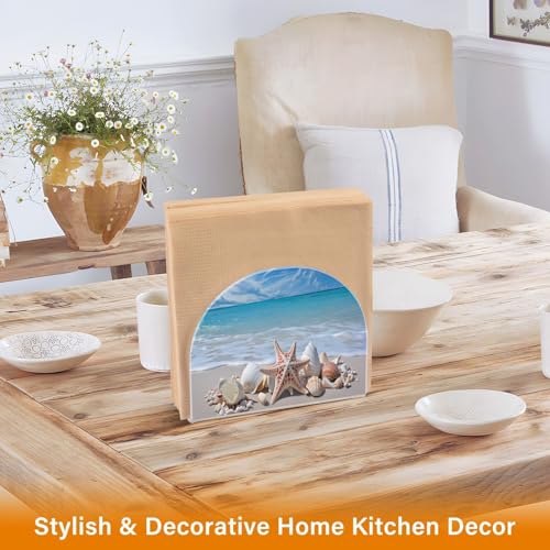Starfishes Beach Seashells Napkin Holder for Table Paper Napkins Holder Acrylic Tissue Dispenser Kitchen Dining Room Bathroom Party Car Decor (NH071 / 4.1x4.9x1.97in)