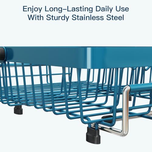 Blue Expandable Dish Drying Rack Over The Sink with Anti Slip Grip (Blue / For 13-30" W Sink)