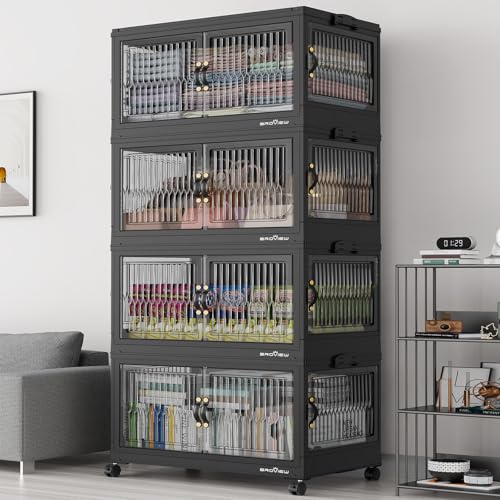 120Gal Stackable Storage Bins with Lids Foldable Boxes (Black / 30Gal-4Pack)