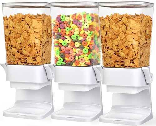 Cereal Dispenser Countertop Large Cereal Containers Storage White (J:White & 3pack / A(Upgrade Materials))