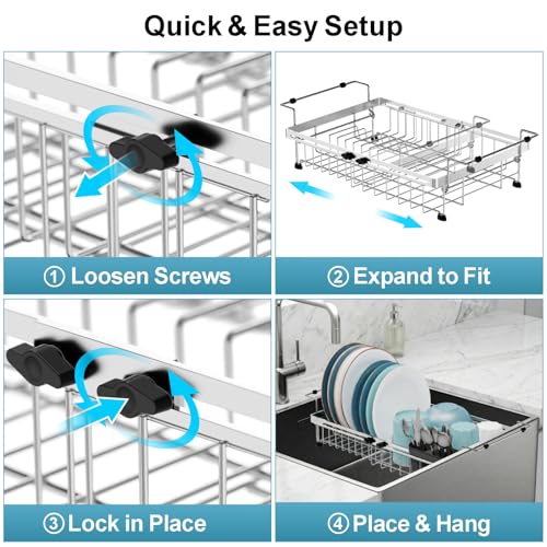Over Sink Dish Drying Rack (Silver / For 14"-30"W Sink, Expandable | 12.8"W Rack)