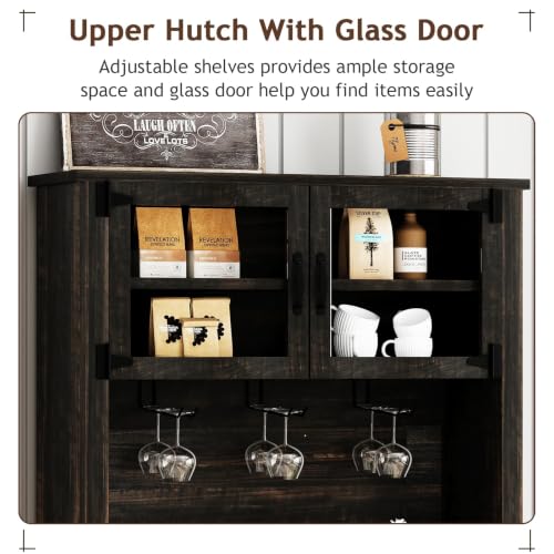 72" Farmhouse Coffee Bar Cabinet with Sliding Barn Door (71Inch / Oak)