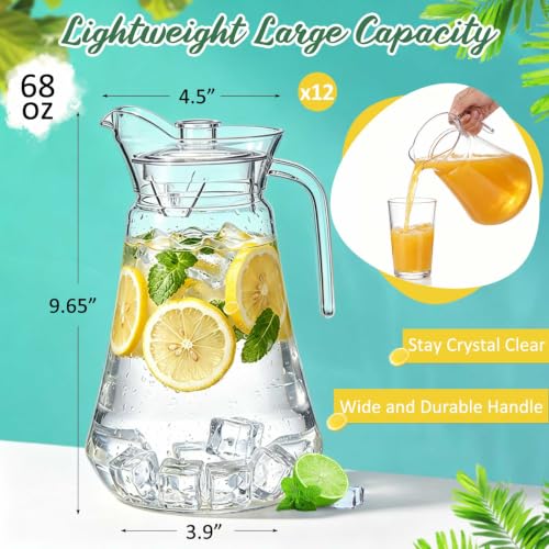 Tessco 12 Pcs Plastic Pitchers 60 Oz Clear Water Beer Jug Large (Modern)
