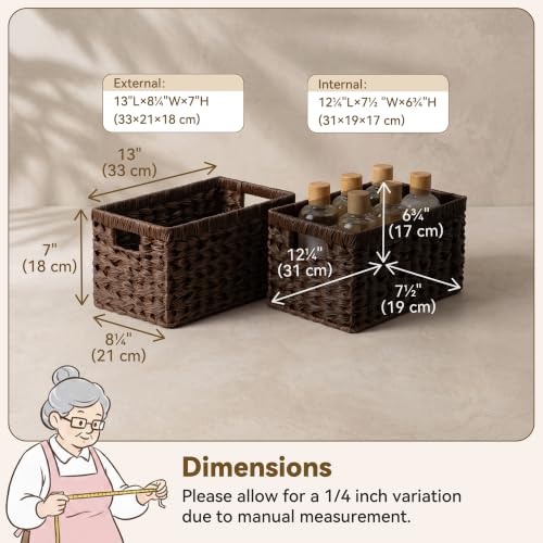 Wicker Storage Baskets for Shelves (Brown / 13"L x 8¼"W x 7"H)