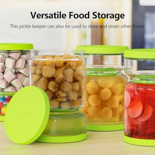 Glass Pickle Container with Strainer (Green Yellow)