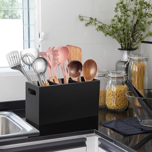 Black Kitchen Utensil Holder for Countertop (Black / 3 Compatment)