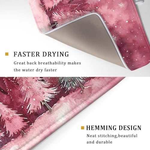Pine Trees Dish Drying Pad Christmas Decorative Drying Mat Kitchen Essentials Absorbent Dishes Rack Pad 18 X 24 Inch (Snowy Forest 4725 / 24" x 18")
