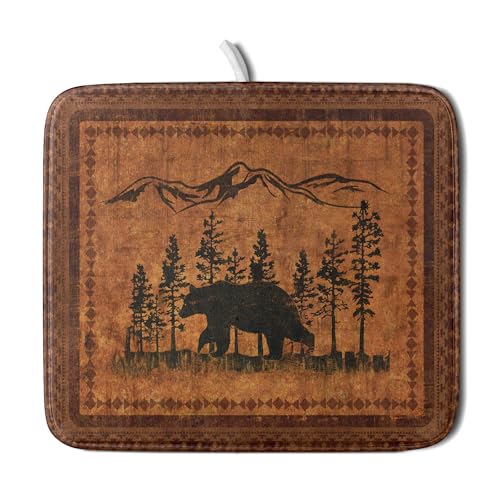 Forest Bear Dish Drying Mat 16x18 Inch Rustic Cabin Washable Microfiber Absorbent Dishes Drainer Rack Pad for Kitchen Counter Home Decor (Retro Forest Bear / 16" x 18")