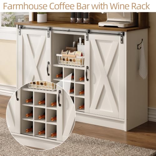 47" Coffee Bar Cabinet with Storage Hutch & Wine Rack (47Inch / White)