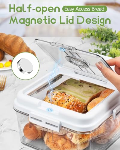 Large Bread Box for Kitchen Countertop 11.4 x 7.5 x 6.7 Inch Airtight Bread Storage Container Time Recording Bread Keeper with Lid for Toast (White)