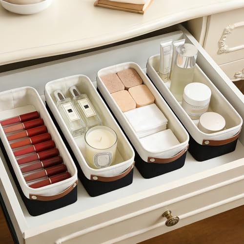 Small Fabric Storage Baskets (Black / Off-White / Narrow-15"x6"x5")