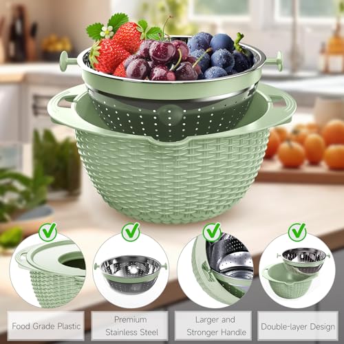 4 1 Strainer with Bowl & Spoons Set (Green)