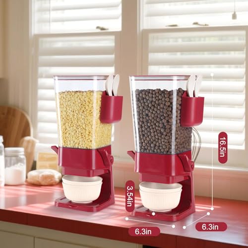 Cereal Dispenser Countertop Red 2 Pack with Creal Bowls Spoons Cutlery Box (Red - 2pack)