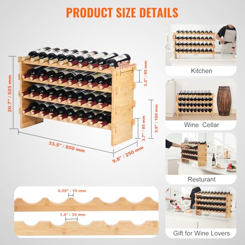 36 Bottle Stackable Modular Wine Rack (Original Wooden Colour / 4-Tier 36 Bottles)