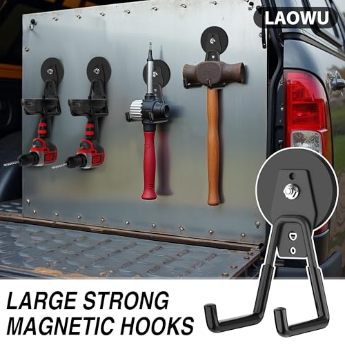 6 Pack Heavy Duty Storage Magnetic Utility Hooks Large Garage Strong Extra Magnet Hooks Hanger with Anti (2.6" Magnet-6 Pack-Black)
