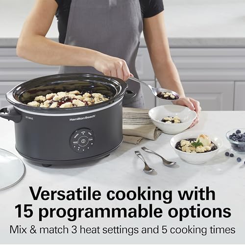 7 Quart Set & Forget Portable Programmable Slow Cooker (7 Quarts, 15 Cooking Options, Lid Latch, Black)