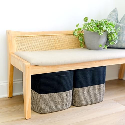 13 Inch Cube Storage Bins Cotton Rope Woven Baskets for Organizing 3 (Black & Mixed Black / 13 x 13 x 13 (Standard))