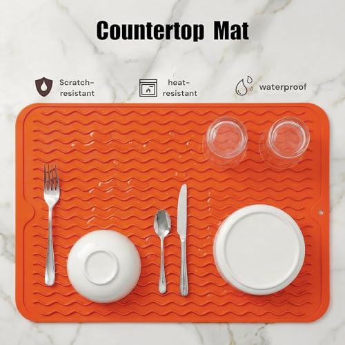 Silicone Dish Drying Mat (Orange / 16"L x 12"W)