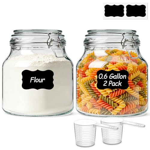 Glass Pantry Jars with Airtight Lids 74 oz 2 Pack Large Wide Mouth (74 fl oz x 2 - Wide Mouth)