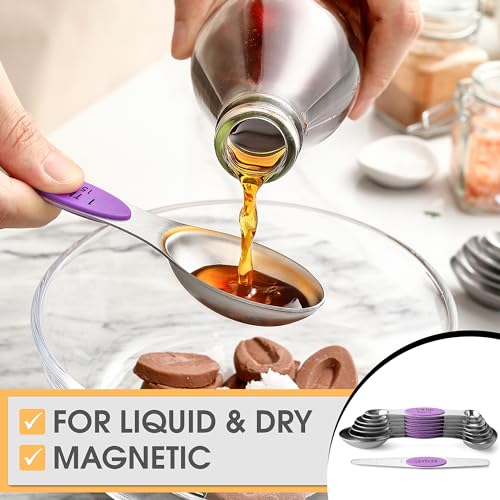 Stainless Steel Magnetic Measuring Spoons Set of 8 (Orchid / 1-Pack)