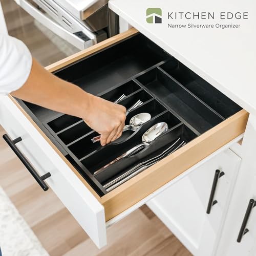 Silverware & Utensil Drawer Organizer (Black Bamboo / From 10.5" to 19" Wide)
