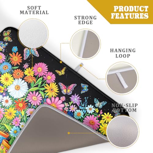 Vintage Flowers Dish Drying Mats Spring Floral Drying Matt Kitchen Counter 18x24 (Vintage Flowers Colorful / 24" x 18")