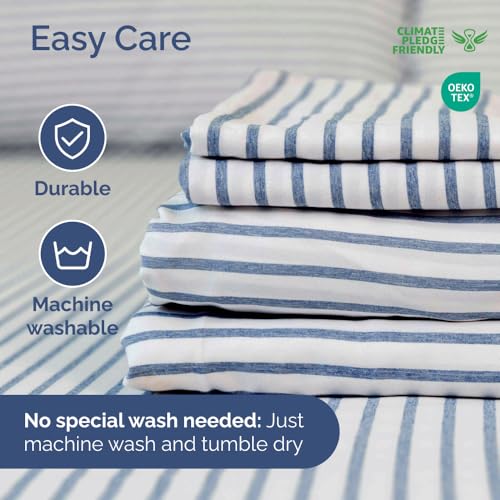 Short Queen Size 4 Piece Bed Sheet Set (43 - Blue Stripes 2 / Short Queen)