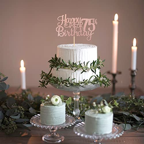 1 PCS Happy 75th Birthday Cake Topper Glitter Cheers to 75 Years Birthday Cake Pick 75 Fabulous Cake Decoration for Happy 75th Birthday Theme Party Decorations Supplies Rose Gold (Rose Gold / 75th)
