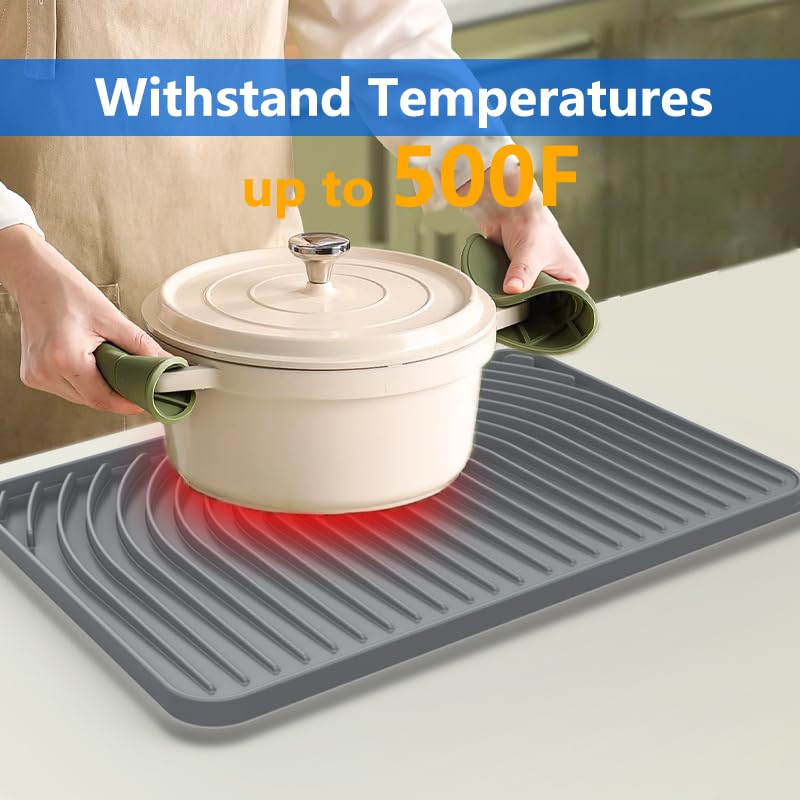 Dish drying mats for kitchen counter (18"×12" / Gray)