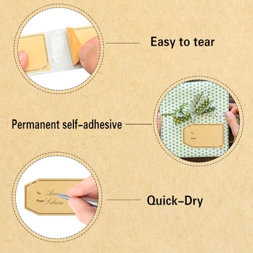 600PCS Gift Tag Stickers (Kraft-gold / 1.18 x 2 inches)
