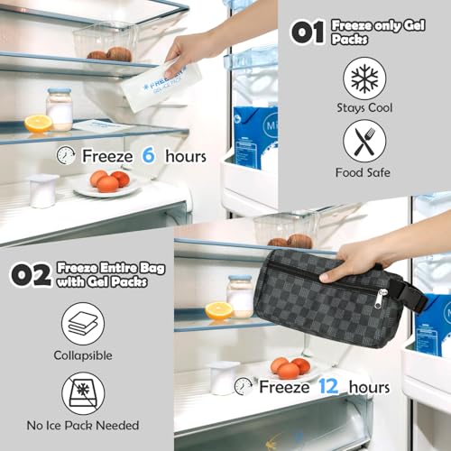 Freezable Snack Bag with Removable Ice Packs (with Ice Packs - Checkered Gray)