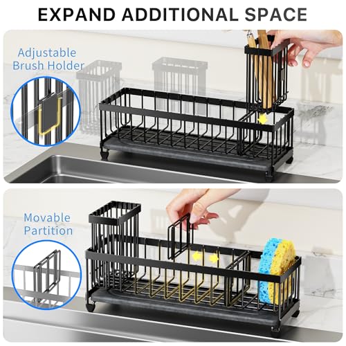 10.62'' Sponge Holder for Kitchen Sink (Black With Stone Tray)