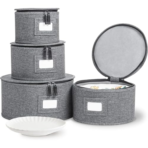 4 Piece China Plate Storage Set (Gray / 4 Piece Hard Shell Set for Plates)