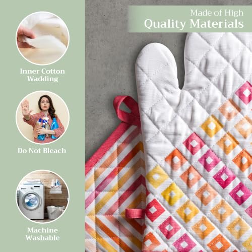 100% Cotton Oven Mitt & Pot Holder Set (073 - Summer Maze / 7.5" x 13" & 8" x 8" (Oven Mitt & Pot Holder))