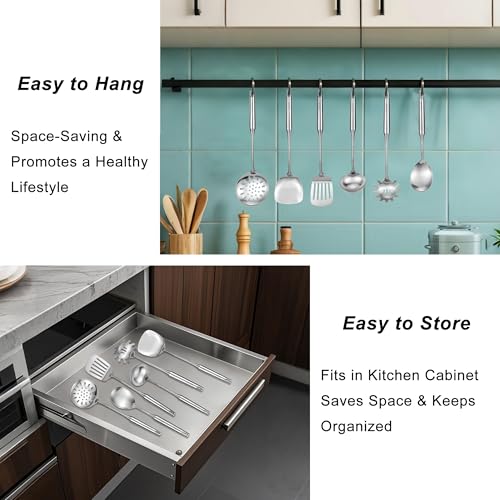 304 18 10 Stainless Steel Kitchen Utensils Set 11 Pcs Long Metal Cooking Utensil