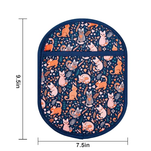 Pot Holders with Transparent Clear Silicone Shell and Nice Cat Flower (Potholders / Navy, Cat)