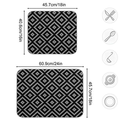 Super Absorbent Dish Drying Mat (Black Moroccan Rhombus Plaid / 16" x 18")