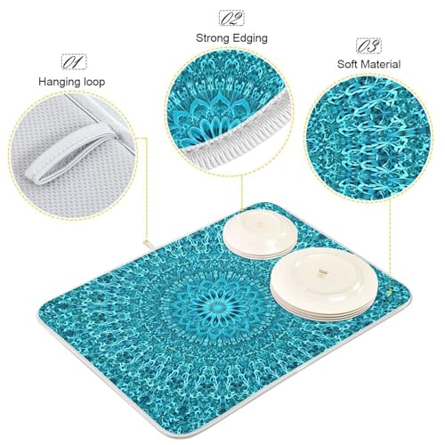 Super Absorbent Dish Drying Mat (Mandala Turquoise Teal Blue Green / 18" x 24")
