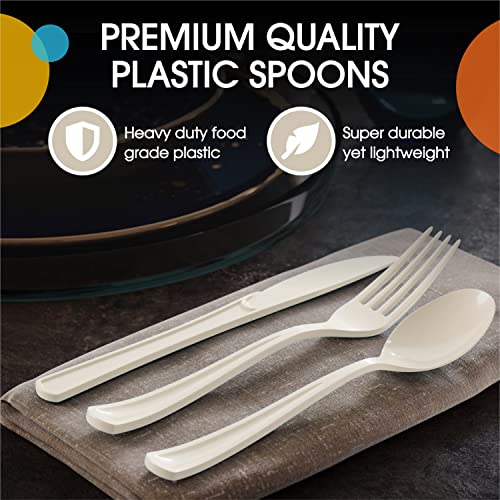 Party Solids Ivory Plastic Spoons 200 Pieces Ivory Spoons Disposable Utensils Heavy Duty Plastic Cutlery Set Disposable Cutlery Sets Flatware Sets Silverware Set Party Supplies & Party Tableware (Ivory / Spoons)